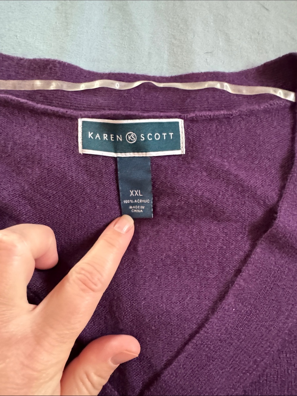 Karen Scott Plum V-Neck Sweater - Picture 2 of 3